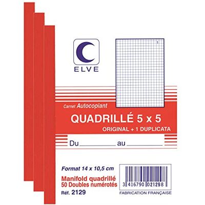 Elve Lot de 3 Manifolds Autocopiant Quadrillé 5 x 5 140 x 105 mm 50 Feuillets Dupli - Publicité Elve Lot de 3 Manifolds Autocopiant Quadrillé 5 x 5 140 x 105 mm 50 Feuillets Dupli - Publicité