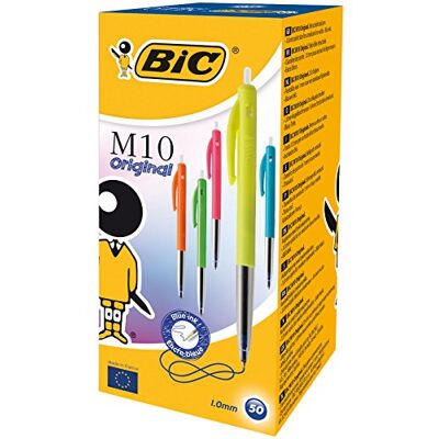BIC M10 Original Stylos-Bille Rétractables Pointe Moyenne (1,0 mm) Couleurs Fantaisie Encre Bleue, Boîte de 50 - Publicité BIC M10 Original Stylos-Bille Rétractables Pointe Moyenne (1,0 mm) Couleurs Fantaisie Encre Bleue, Boîte de 50 - Publicité