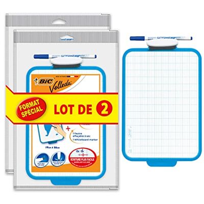 BIC Velleda Ardoise Ecolier Double Face Effaçable à Sec (19x26 cm) avec Feutre Bleu Effaçable à Sec et Effacettes Lot de 2 - Publicité BIC Velleda Ardoise Ecolier Double Face Effaçable à Sec (19x26 cm) avec Feutre Bleu Effaçable à Sec et Effacettes Lot de 2 - Publicité