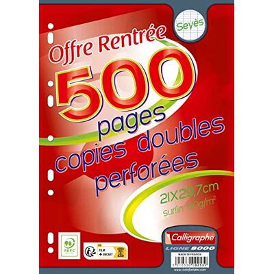 Calligraphe 9253C (gamme scolaire Clairefontaine) Un paquet de copies doubles perforées sous film A4 21x29,7 cm 500 pages Grands carreaux papier blanc 90g Pour Classeur 32x26 cm minimum - Publicité Calligraphe 9253C (gamme scolaire Clairefontaine) Un paquet de copies doubles perforées sous film A4 21x29,7 cm 500 pages Grands carreaux papier blanc 90g Pour Classeur 32x26 cm minimum - Publicité