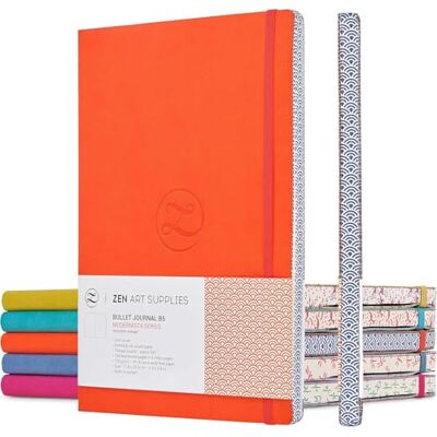 ZenArt Supplies ZenART Carnet Pointillé en Similicuir 17,8 x 24,5 cm (B5), Papier Haut de Gamme 120 g/m², Carnet aux Couleurs Vives, Motifs de Bord Japonais Ouverture à Plat, avec Grille pour la Tenue du Journal - Publicité ZenArt Supplies ZenART Carnet Pointillé en Similicuir 17,8 x 24,5 cm (B5), Papier Haut de Gamme 120 g/m², Carnet aux Couleurs Vives, Motifs de Bord Japonais Ouverture à Plat, avec Grille pour la Tenue du Journal - Publicité