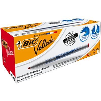 BIC Velleda 1721 Feutres pour Tableau Blanc Effaçables à Sec Pointe Conique Fine Rouge, Boîte de 24 - Publicité BIC Velleda 1721 Feutres pour Tableau Blanc Effaçables à Sec Pointe Conique Fine Rouge, Boîte de 24 - Publicité