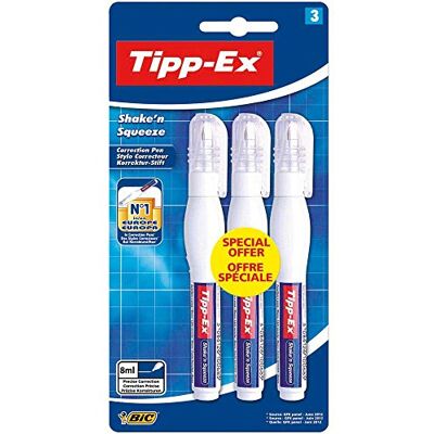 BIC Tipp-Ex Shake'n Squeeze Stylos Correcteurs 8 ml, Blister Format Spécial de 3 - Publicité BIC Tipp-Ex Shake'n Squeeze Stylos Correcteurs 8 ml, Blister Format Spécial de 3 - Publicité