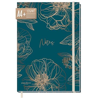 Häfft paper&you® Carnet A4+ ligné "Fleur d'or" 156 pages lignées, papier épais de 100 g/m² et élastique – à utiliser comme journal intime, pour vos listes et vos notes - Publicité Häfft paper&you® Carnet A4+ ligné "Fleur d'or" 156 pages lignées, papier épais de 100 g/m² et élastique – à utiliser comme journal intime, pour vos listes et vos notes - Publicité