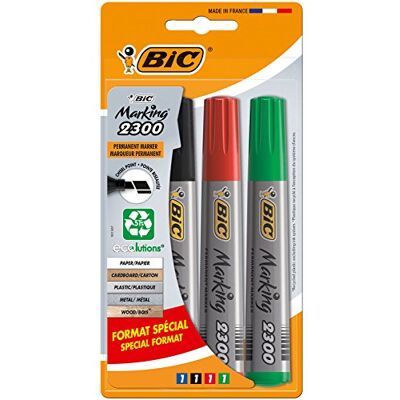 BIC Marking 2300 ECOlutions Marqueurs Permanents à Pointe Moyenne Biseautée Couleurs Assorties, Blister Format Spécial de 4 - Publicité BIC Marking 2300 ECOlutions Marqueurs Permanents à Pointe Moyenne Biseautée Couleurs Assorties, Blister Format Spécial de 4 - Publicité