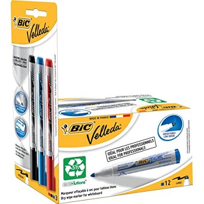 BIC VELLEDA 942235 – Pack de 12 marqueurs tableau blanc et 3 réserves d'encre, couleur BLEU - Publicité BIC VELLEDA 942235 – Pack de 12 marqueurs tableau blanc et 3 réserves d'encre, couleur BLEU - Publicité