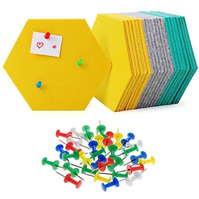 HonGien 21 Pièces Panneau de Liège Tableau D'affichage Auto-adhésif Hexagone avec 30 Punaises Multicolores, pour la Décoration Murale de Bricolage pour le Bureau à Domicile (Lac Bleu Jaune Gris) - Publicité HonGien 21 Pièces Panneau de Liège Tableau D'affichage Auto-adhésif Hexagone avec 30 Punaises Multicolores, pour la Décoration Murale de Bricolage pour le Bureau à Domicile (Lac Bleu Jaune Gris) - Publicité