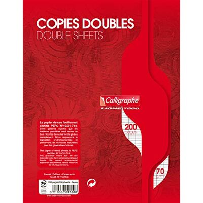 Calligraphe 2080C Un Paquet de Copies Doubles non Perforées sous Film (une Marque de Clairefontaine) 17x22 cm 200 Pages Grands Carreaux Papier 70 g - Publicité Calligraphe 2080C Un Paquet de Copies Doubles non Perforées sous Film (une Marque de Clairefontaine) 17x22 cm 200 Pages Grands Carreaux Papier 70 g - Publicité