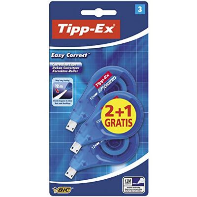 BIC Tipp-Ex Easy Correct Rubans Correcteurs à Système de Correction Latérale de 12 m x 4,2 mm, Pack de 2+1 - Publicité BIC Tipp-Ex Easy Correct Rubans Correcteurs à Système de Correction Latérale de 12 m x 4,2 mm, Pack de 2+1 - Publicité