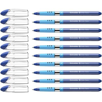 Schneider Slider Basic Stylo à bille, lot de 10, Bleu Épaisseur de trait M, technologie Viscoglide, prise en main ergonomique, encre bleue - Publicité Schneider Slider Basic Stylo à bille, lot de 10, Bleu Épaisseur de trait M, technologie Viscoglide, prise en main ergonomique, encre bleue - Publicité