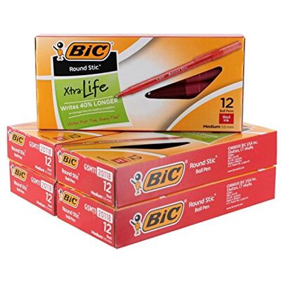 BIC Round Stic Ball Pen, Medium Point, 1.0 mm, Red Ink, Pack of 60 (GSM11RD) New - Publicité BIC Round Stic Ball Pen, Medium Point, 1.0 mm, Red Ink, Pack of 60 (GSM11RD) New - Publicité