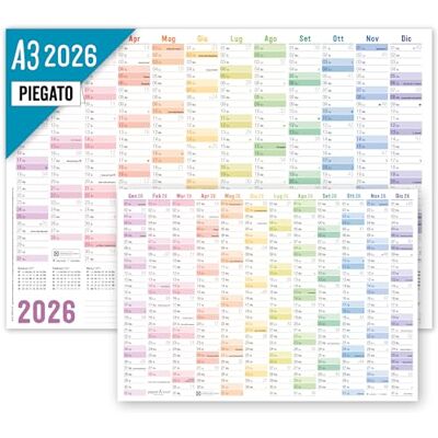 Häfft ® Calendrier mural 2026 A3 en italien (29,7 x 42 cm) plié "Rainbow" planning avec jours fériés d´Italie + extra A4 - Publicité Häfft ® Calendrier mural 2026 A3 en italien (29,7 x 42 cm) plié "Rainbow" planning avec jours fériés d´Italie + extra A4 - Publicité