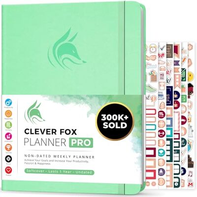 Clever Fox Agenda PRO Agenda de vie hebdomadaire et mensuel pour augmenter la productivité, la gestion du temps et atteindre vos objectifs Organisateur, Durée 1 an A4, Non daté (Menthe) - Publicité Clever Fox Agenda PRO Agenda de vie hebdomadaire et mensuel pour augmenter la productivité, la gestion du temps et atteindre vos objectifs Organisateur, Durée 1 an A4, Non daté (Menthe) - Publicité