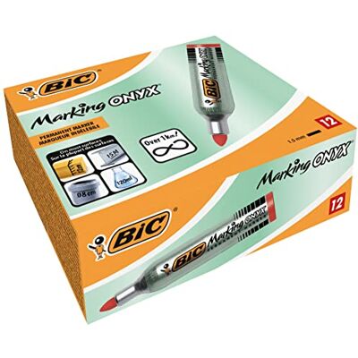 BIC Marking Onyx 1482 Marqueurs Permanents Pointe Conique Large Rouge, Boîte de 12 - Publicité BIC Marking Onyx 1482 Marqueurs Permanents Pointe Conique Large Rouge, Boîte de 12 - Publicité