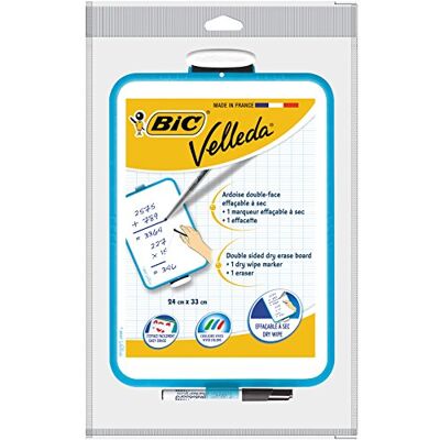 BIC Velleda Ardoise Double Face (20 x 30 cm) et Feutre Bleu Effaçable à Sec et Effacette Lot de 1 - Publicité BIC Velleda Ardoise Double Face (20 x 30 cm) et Feutre Bleu Effaçable à Sec et Effacette Lot de 1 - Publicité