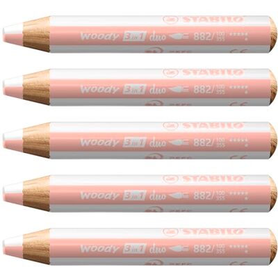 STABILO Woody 3-en-1 Duo - Crayon Polyvalent - Pack de 5 - Rose/Blanc - Publicité STABILO Woody 3-en-1 Duo - Crayon Polyvalent - Pack de 5 - Rose/Blanc - Publicité