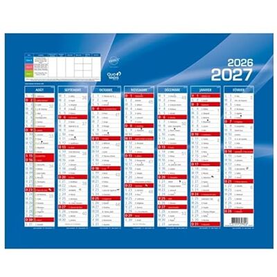 QUO VADIS 1 Calendrier de banque bleu Août 2026 à Septembre 2027 Dimension : 21 x 27 cm - Publicité QUO VADIS 1 Calendrier de banque bleu Août 2026 à Septembre 2027 Dimension : 21 x 27 cm - Publicité
