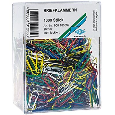 WEDO 900100099 Trombones 26 mm Assorties en métal laqué Lot de 1000 - Publicité WEDO 900100099 Trombones 26 mm Assorties en métal laqué Lot de 1000 - Publicité