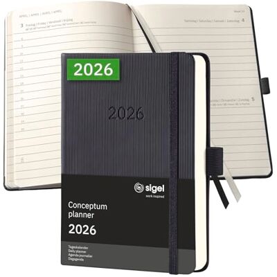 Sigel C2611 Agenda journalier 2026, A6, couverture rigide Calendrier, Planificateur, Organisateur, Journal noir Conceptum - Publicité Sigel C2611 Agenda journalier 2026, A6, couverture rigide Calendrier, Planificateur, Organisateur, Journal noir Conceptum - Publicité