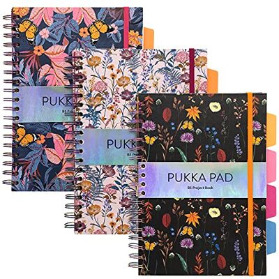 Pukka Pad Bloom Project Book B5 Lot de 3 Cahiers à spirale avec 4 intercalaires repositionnables avec onglets pour organisation et personnalisation 200 pages, 100 feuilles de papier 80g/m² - Publicité Pukka Pad Bloom Project Book B5 Lot de 3 Cahiers à spirale avec 4 intercalaires repositionnables avec onglets pour organisation et personnalisation 200 pages, 100 feuilles de papier 80g/m² - Publicité
