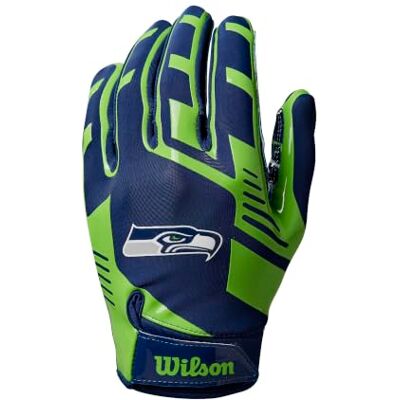 Gants de football NFL Stretch Fit Wilson - Seattle-Jeunesse - Publicité Gants de football NFL Stretch Fit Wilson - Seattle-Jeunesse - Publicité