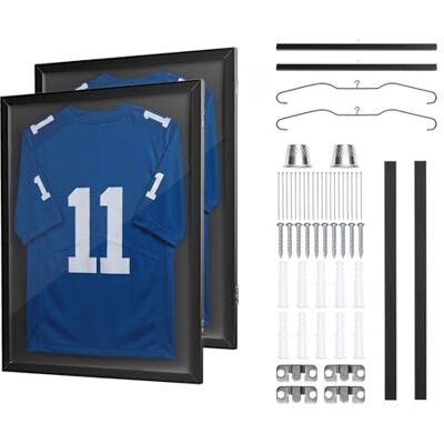 VEVOR Cadre Maillot Foot 59x79,5 cm Cadre Vitrine Maillot de Football Rugby Basketball Hockey Baseball, en Bois, Fermeture Magnétique, Panneau Polycarbonate Protection UV 98 %, Cintre, Noir, Lot de 2 - Publicité VEVOR Cadre Maillot Foot 59x79,5 cm Cadre Vitrine Maillot de Football Rugby Basketball Hockey Baseball, en Bois, Fermeture Magnétique, Panneau Polycarbonate Protection UV 98 %, Cintre, Noir, Lot de 2 - Publicité