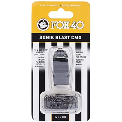 Fox 40 Sonik Blast CMG Sifflet officiel avec cordon détachable (Noir) - Publicité Fox 40 Sonik Blast CMG Sifflet officiel avec cordon détachable (Noir) - Publicité