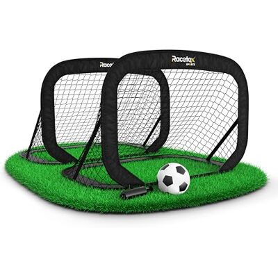 Racetex Lot de 2 buts de football pour jardin d'enfants avec barres en fibre de verre renforcées But de football pour enfants avec ballon, pompe, ancrage au sol et sac de transport Buts de - Publicité Racetex Lot de 2 buts de football pour jardin d'enfants avec barres en fibre de verre renforcées But de football pour enfants avec ballon, pompe, ancrage au sol et sac de transport Buts de - Publicité