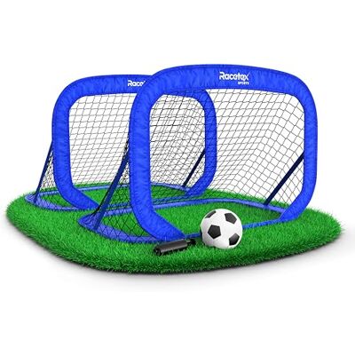 Racetex Lot de 2 buts de football pour jardin d'enfants avec barres en fibre de verre renforcées But de football pour enfants avec ballon, pompe, ancrage au sol et sac de transport Buts de - Publicité Racetex Lot de 2 buts de football pour jardin d'enfants avec barres en fibre de verre renforcées But de football pour enfants avec ballon, pompe, ancrage au sol et sac de transport Buts de - Publicité