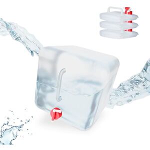 Relaxdays Lot de 4 bidons pliants, Robinet, Bouchon à vis, poignée, Eau, Camping, 15 litres, Transparent/Rouge - Publicité Relaxdays Lot de 4 bidons pliants, Robinet, Bouchon à vis, poignée, Eau, Camping, 15 litres, Transparent/Rouge - Publicité