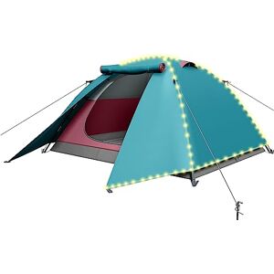 YITAHOME Tente de Camping 3-4 Personnes,Tente imperméabà doubcouche, Tente dôme à Deux Portes avec éclairage LED pour Voyage, Plage, randonnée, extérieur (Bleu) - Publicité