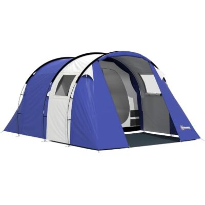 Outsunny Tente de Camping pour 4 Personnes Imperméable 3000mm Bleu Foncé Tente Tunnel Familiale 2 Chambres, Montage Facile, 3 Fenêtres et Porche, Tapis de Sol, Sac de Transport - Publicité Outsunny Tente de Camping pour 4 Personnes Imperméable 3000mm Bleu Foncé Tente Tunnel Familiale 2 Chambres, Montage Facile, 3 Fenêtres et Porche, Tapis de Sol, Sac de Transport - Publicité