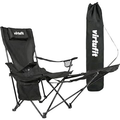 VirtuFit Chaise de camping pliable avec repose-pieds Noir Chaise de plage pliable avec accoudoirs et porte-gobelet Chaise d'extérieur confortable pour camping, jardin, festival et plage - Publicité VirtuFit Chaise de camping pliable avec repose-pieds Noir Chaise de plage pliable avec accoudoirs et porte-gobelet Chaise d'extérieur confortable pour camping, jardin, festival et plage - Publicité