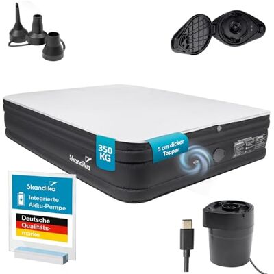 Skandika Matelas Gonflable Double Sveja Flex Plus Matelas pneumatique 2 Personnes, avec Pompe Rechargeable et surmatelas, 200 × 151 × 37 cm, Max 350 kg Lit d'appoint, Tente, Camping - Publicité Skandika Matelas Gonflable Double Sveja Flex Plus Matelas pneumatique 2 Personnes, avec Pompe Rechargeable et surmatelas, 200 × 151 × 37 cm, Max 350 kg Lit d'appoint, Tente, Camping - Publicité