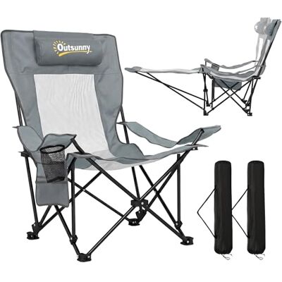 Outsunny Lot de 2 Chaises de Camping Pliantes Inclinables 4 Positions, Repose-Pieds Amovible, Sac de Rangement, Porte-Gobelet, Poche Latérale, Appui-Tête, Gris - Publicité Outsunny Lot de 2 Chaises de Camping Pliantes Inclinables 4 Positions, Repose-Pieds Amovible, Sac de Rangement, Porte-Gobelet, Poche Latérale, Appui-Tête, Gris - Publicité