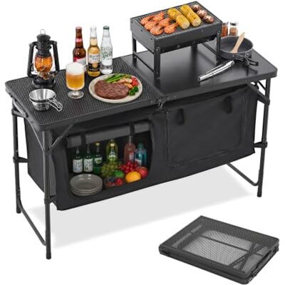 VEVOR Table de Cuisine de Camping, 3 hauteurs réglables, Table de Cuisson extérieur Pliante, Portable et légère, en Aluminium, avec Organisateur de Rangement, pour Barbecue, Pique-Nique, Voyage, Noir - Publicité VEVOR Table de Cuisine de Camping, 3 hauteurs réglables, Table de Cuisson extérieur Pliante, Portable et légère, en Aluminium, avec Organisateur de Rangement, pour Barbecue, Pique-Nique, Voyage, Noir - Publicité
