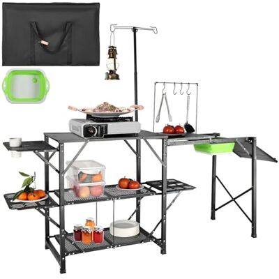 VEVOR Cuisine de Camping 174 x 50 x 160 cm Table de Camping Pliable Structure en Alu 5 Comptoirs Meuble de Cuisine avec Sac de Transport Évier Amovible Installation Facile pour BBQ Pique-Nique Jardin - Publicité VEVOR Cuisine de Camping 174 x 50 x 160 cm Table de Camping Pliable Structure en Alu 5 Comptoirs Meuble de Cuisine avec Sac de Transport Évier Amovible Installation Facile pour BBQ Pique-Nique Jardin - Publicité