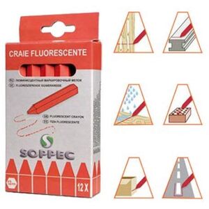 Soppec Signalisation Chantier Boîte de 12 craies de marquage Fluorescente Rouge - Publicité Soppec Signalisation Chantier Boîte de 12 craies de marquage Fluorescente Rouge - Publicité