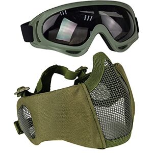 Aoutacc Kit de Protection Airsoft avec Demi-Masque en Maille avec Protection des Oreilles et Lunettes pour CS/Chasse/Paintball/Tir, Vert - Publicité Aoutacc Kit de Protection Airsoft avec Demi-Masque en Maille avec Protection des Oreilles et Lunettes pour CS/Chasse/Paintball/Tir, Vert - Publicité