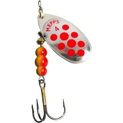 Cuiller Tournante A Palette Ovale Mepps Aglia N°4-9G Argent Points Rouges - Publicité Cuiller Tournante A Palette Ovale Mepps Aglia N°4-9G Argent Points Rouges - Publicité