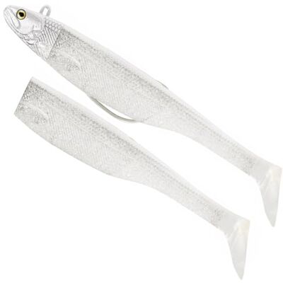 Westin Magic Minnow Jig 15 cm 52 g – 1 tête plombée + 2 poissons en caoutchouc – Couleur : blanc neige - Publicité Westin Magic Minnow Jig 15 cm 52 g – 1 tête plombée + 2 poissons en caoutchouc – Couleur : blanc neige - Publicité