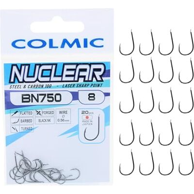 Colmic 20 Hameçons de pêche en Acier Carbone BN750 Taille 8, Finition Black Nickel Flatted, Forced, Barbed, Turned Haute étanchéité et pénétration- Produit Officiel Colmic - Publicité Colmic 20 Hameçons de pêche en Acier Carbone BN750 Taille 8, Finition Black Nickel Flatted, Forced, Barbed, Turned Haute étanchéité et pénétration- Produit Officiel Colmic - Publicité