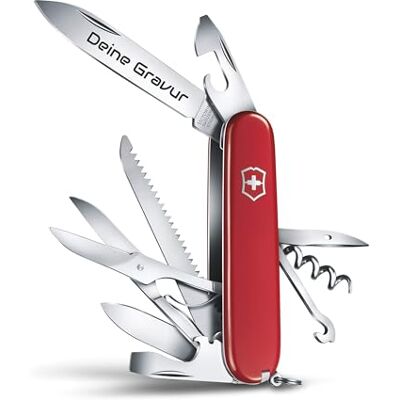 Victorinox Huntsman 1.3713 Couteau de poche suisse avec gravure sur la lame I Cadeau pour homme femme I pour anniversaire I Couteau suisse personnalisé avec 15 fonctions (rouge) - Publicité Victorinox Huntsman 1.3713 Couteau de poche suisse avec gravure sur la lame I Cadeau pour homme femme I pour anniversaire I Couteau suisse personnalisé avec 15 fonctions (rouge) - Publicité
