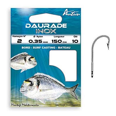 Autain 10 Hameçons Montés Daurade Inox (N°2 0.40mm) - Publicité Autain 10 Hameçons Montés Daurade Inox (N°2 0.40mm) - Publicité