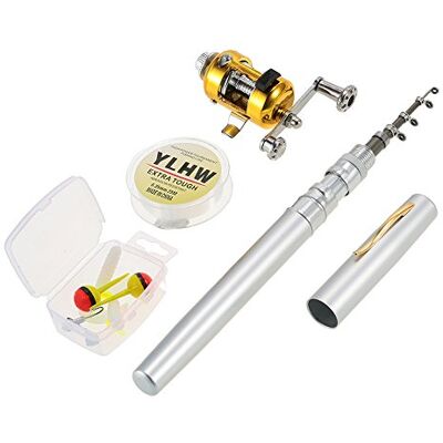LIXADA Reel Fishing Rod Combo Set Mini Stylo Télescopique de Poche Portable Canne à Pêche Pôle + Bobine en Alliage d'aluminium Ligne de Pêche Souple Leurre Jig Hooks (Argent) - Publicité LIXADA Reel Fishing Rod Combo Set Mini Stylo Télescopique de Poche Portable Canne à Pêche Pôle + Bobine en Alliage d'aluminium Ligne de Pêche Souple Leurre Jig Hooks (Argent) - Publicité
