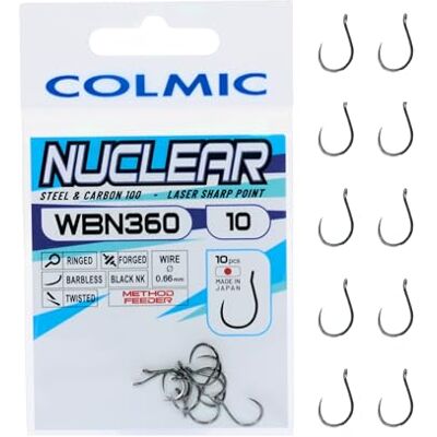 Colmic Lot de 10 hameçons de pêche en Acier Carbone WBN360 Taille 10, Finition Noir Nickel, Haute résistance et pénétration, hameçons sans ardillon, méthode Feeder Produit Officiel Colmic - Publicité Colmic Lot de 10 hameçons de pêche en Acier Carbone WBN360 Taille 10, Finition Noir Nickel, Haute résistance et pénétration, hameçons sans ardillon, méthode Feeder Produit Officiel Colmic - Publicité