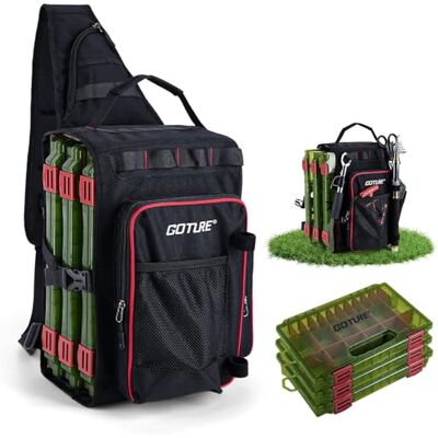 Goture Sac de pêche avec 3 boîtes à appâts, Sacs de pêche avec Une Sangle, Oxford 900D, Plusieurs Poches, imperméable, Sac de Poitrine à bandoulière pour la randonnée - Publicité Goture Sac de pêche avec 3 boîtes à appâts, Sacs de pêche avec Une Sangle, Oxford 900D, Plusieurs Poches, imperméable, Sac de Poitrine à bandoulière pour la randonnée - Publicité