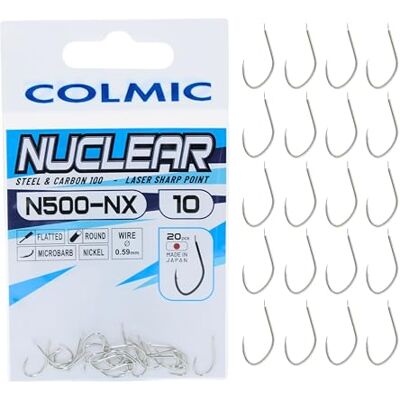 Colmic 20 Hameçons de Pêche Nuclear en Acier Carbone N500NX, Finition Nickel – Flatted, Round, Microbarb – Idéals pour Carpes et Gros Poissons Produit Officiel Colmic (10) - Publicité Colmic 20 Hameçons de Pêche Nuclear en Acier Carbone N500NX, Finition Nickel – Flatted, Round, Microbarb – Idéals pour Carpes et Gros Poissons Produit Officiel Colmic (10) - Publicité