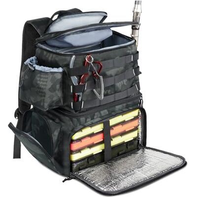 MATEIN Sac de Pêche avec Porte-Canne et Ouverture 180° Compartiment Isotherme, Sac a Dos Peche Étanche Résistant à L'usure, Caisse de Peche pour Matériel de Pêche, Cadeau pour Pecheur, Camouflage - Publicité MATEIN Sac de Pêche avec Porte-Canne et Ouverture 180° Compartiment Isotherme, Sac a Dos Peche Étanche Résistant à L'usure, Caisse de Peche pour Matériel de Pêche, Cadeau pour Pecheur, Camouflage - Publicité