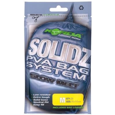 Korda Solidz Sachets à fonte lente PVA M, taille moyenne, film satiné premium, temps de fonte amélioré, idéal pour le bagage à longue portée et en eau profonde, conception d’emballage à résistance - Publicité Korda Solidz Sachets à fonte lente PVA M, taille moyenne, film satiné premium, temps de fonte amélioré, idéal pour le bagage à longue portée et en eau profonde, conception d’emballage à résistance - Publicité